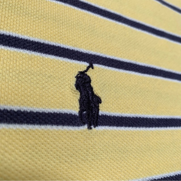 Ralph Lauren Shirt Mens Large Yellow Blue Short Sleeve Polo Striped Vintage - Picture 5 of 10